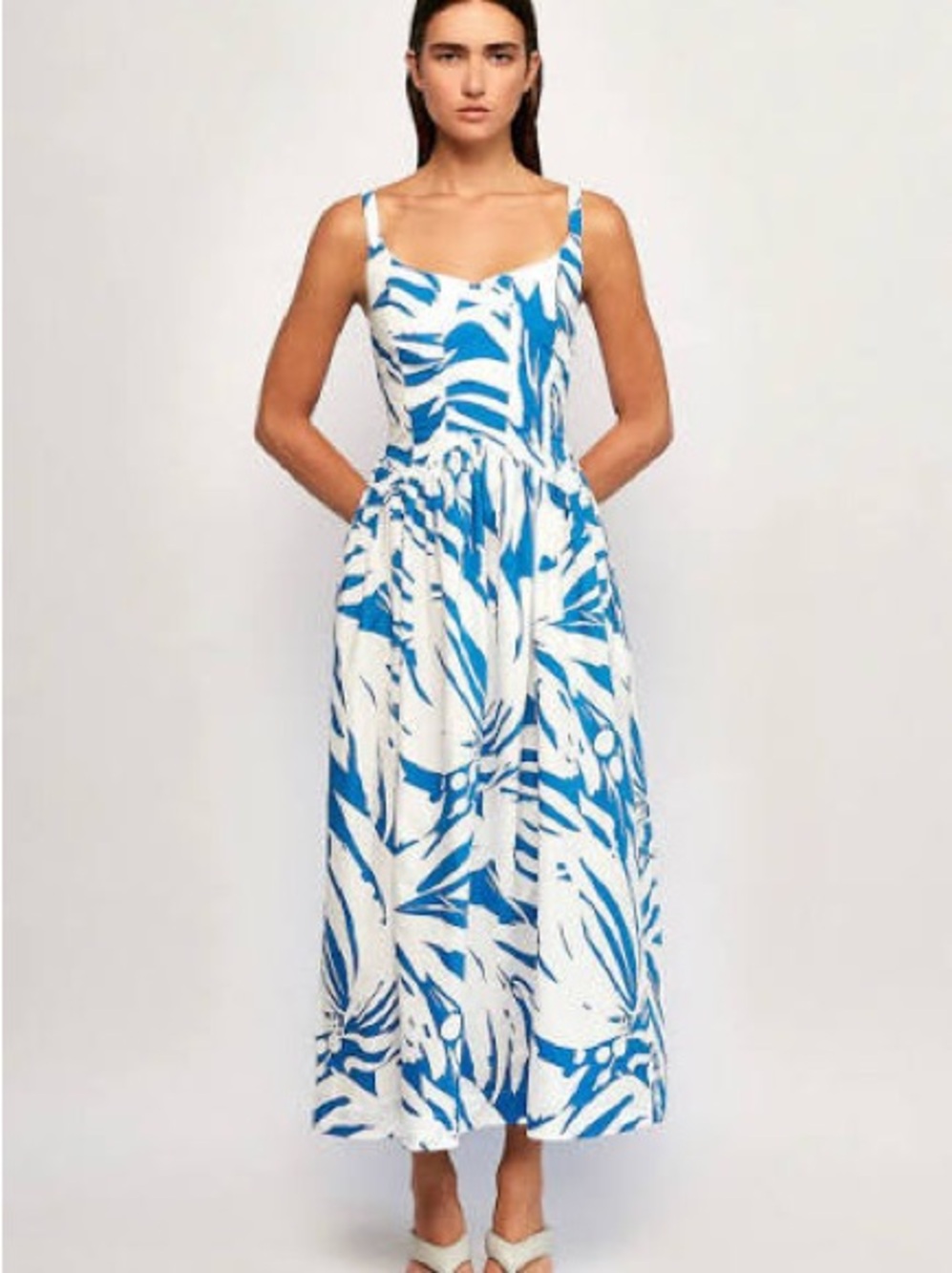 S/W/F Wave Waist Dress (Size L) – Blue Abstract Cotton